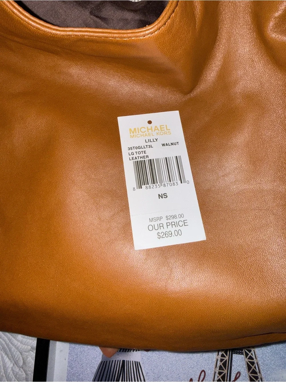 Michael Kors Cognac Leather Shoulder Bag with Gold Chain Detail